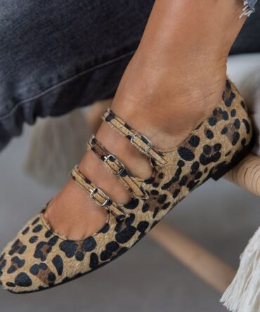 Low Heel Flat Horse Fur Leopard Print Shoes