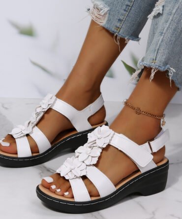 Flowers Sandals Summer Velcro Wedges Shoes For Women