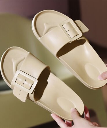 Solid Buckle Home Slippers Summer Non-slip Floor Bathroom Slipper Women Garden House Shoes