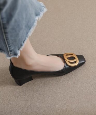 French Square Head Women's Work Shoes Temperament Fairy Style Pumps Chunky Heel