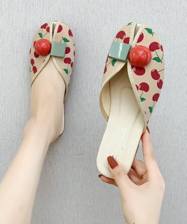 Strawberry Slippers Women's Flat Out Cherry Toe Cap Semi Slipper Fish Mouth Beach