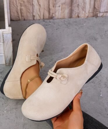 Round Head Slip-on Full-cover Solid Color Flat Shoes