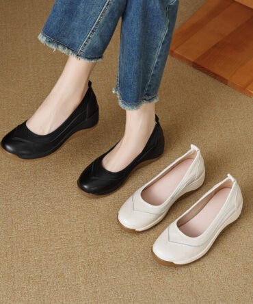 High Heel Leather Shoes Thick Bottom Lazy Platform Round Head Slip-on Pumps